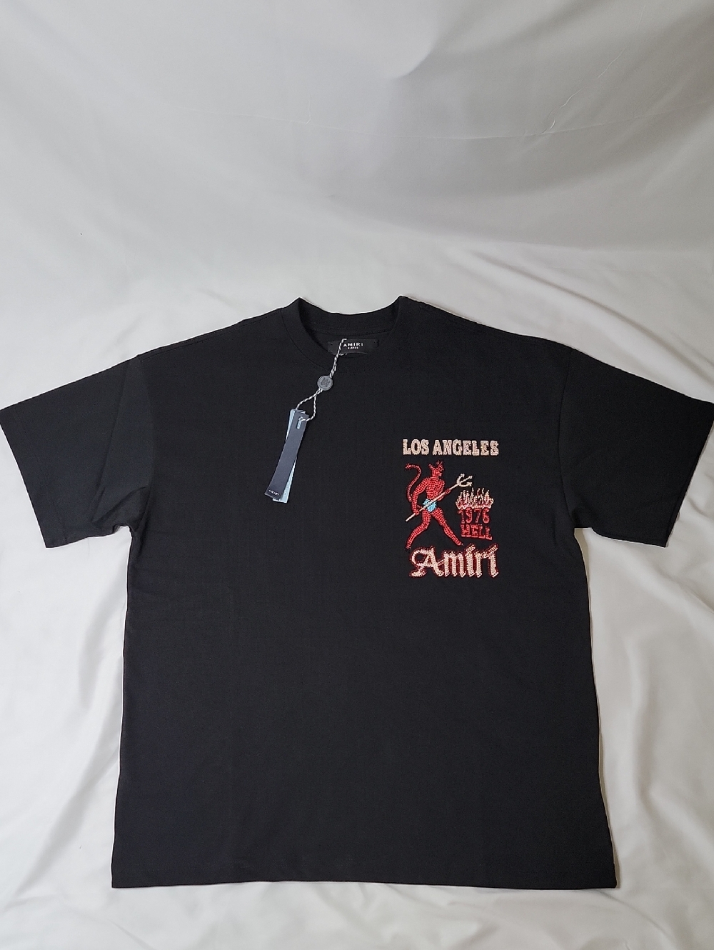 AMIRI Black Short-Sleeve Tee with Red & Cream Graphic